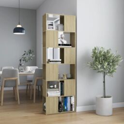 Berkfield Home Book Cabinet Room Divider Sonoma Oak 60x24x186 cm Engineered Wood in Brown - Size: 60 x 24 x 186 cm - thumbnail 1