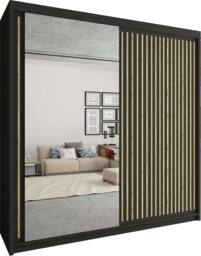 Sliding Wardrobes 4U Sleek Sliding Mirror Wardrobe with LED Various Sizes W203cm x H217cm in Black - thumbnail 2