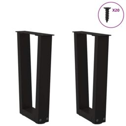 Berkfield Home Dining Table Legs V-Shape 2 pcs Black 38x(42-43.3) cm Steel - thumbnail 3