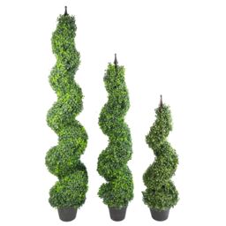 Leaf Pair of 120cm (4ft) Tall Artificial Boxwood Tower Trees Topiary Spiral Metal Top in Green - thumbnail 5