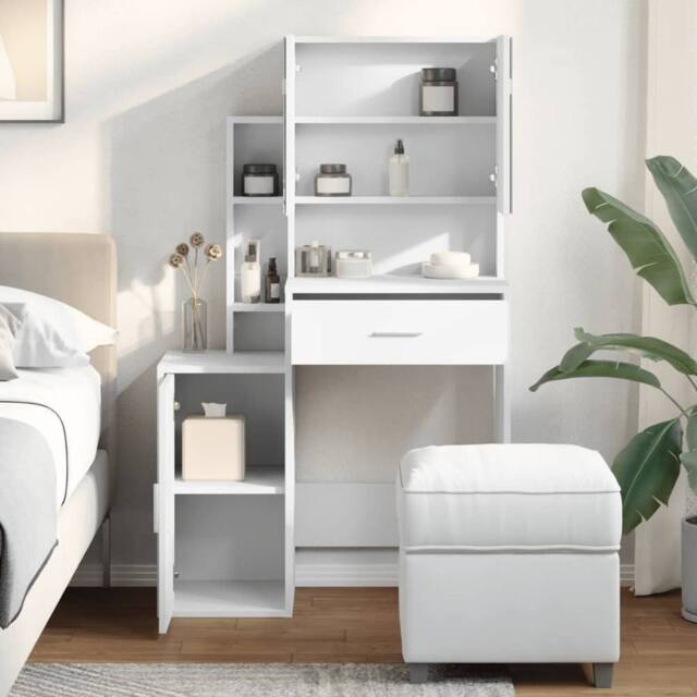 Berkfield Home Beautiful Dressing Table with Cabinet White 80x35x132 cm - Size: 80 x 35 x 132 cm - image 1