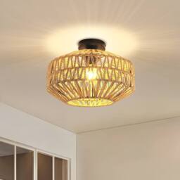 COMELY Bamboo Woven Ceiling Light, Boho Lamp with Natural Rattan Lampshade - thumbnail 1