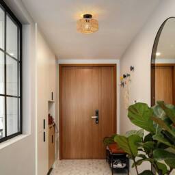 COMELY Bamboo Woven Ceiling Light, Boho Lamp with Natural Rattan Lampshade - thumbnail 3