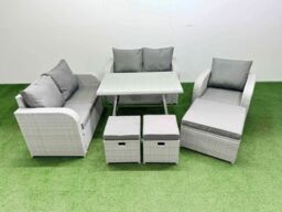Fimous 8 Seater Rattan Garden Furniture Set Love Sofa Reclining Chair Set in Light Grey - thumbnail 1