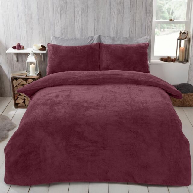 OHS Thermal Soft Teddy Fleece Duvet Cover Bedding Set in Burgundy - Size: King - image 1