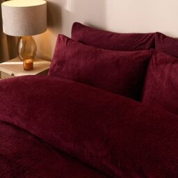 OHS Thermal Soft Teddy Fleece Duvet Cover Bedding Set in Burgundy - Size: King - thumbnail 2
