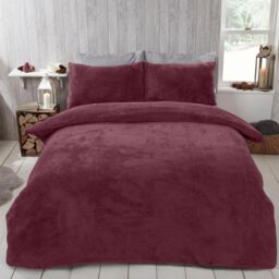 OHS Thermal Soft Teddy Fleece Duvet Cover Bedding Set in Burgundy - Size: King - thumbnail 1