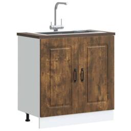 Berkfield Home Sink Base Cabinet Kalmar Smoked Oak 80x46x81.5 cm Engineered Wood in Brown - thumbnail 1