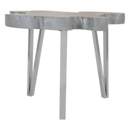 Orsina Teak Wood Side Table, Handcrafted Tables With Natural Grain Top, Settee Side Table With Sleek Legs, Small Table in Silver