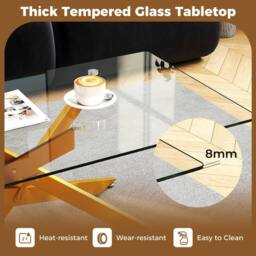 Costway Modern Glass Coffee Table Rectangle Center Cocktail Table Side Table in Gold - thumbnail 2