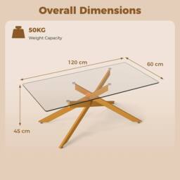 Costway Modern Glass Coffee Table Rectangle Center Cocktail Table Side Table in Gold - thumbnail 8