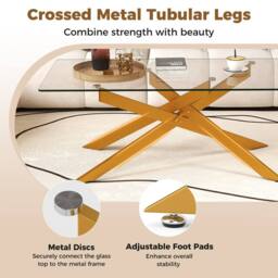 Costway Modern Glass Coffee Table Rectangle Center Cocktail Table Side Table in Gold - thumbnail 3