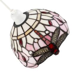 Happy Homewares Pale Pink & White Stained Glass Dragonfly Tiffany Pendant Shade - thumbnail 5