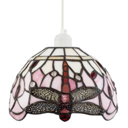 Happy Homewares Pale Pink & White Stained Glass Dragonfly Tiffany Pendant Shade - thumbnail 1