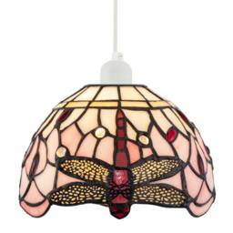 Happy Homewares Pale Pink & White Stained Glass Dragonfly Tiffany Pendant Shade - thumbnail 2
