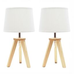 ValueLights Jackson Pair of Wooden Tripod Table Lamps with Fabric Shades & LED Bulbs in Natural - thumbnail 2