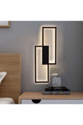 Living and Home Modern Industrial Double Rectangular Wall Light in Textured in Black - thumbnail 3