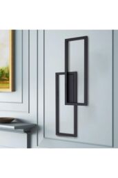 Living and Home Modern Industrial Double Rectangular Wall Light in Textured in Black - thumbnail 4