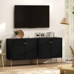 NESTLUNE Modern Sideboard Buffet Cabinet with Fluted Doors, Coffee Bar Cabinet in Black - Size: 100 cm x 15 cm - thumbnail 4