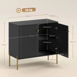 NESTLUNE Modern Sideboard Buffet Cabinet with Fluted Doors, Coffee Bar Cabinet in Black - Size: 100 cm x 15 cm - thumbnail 2