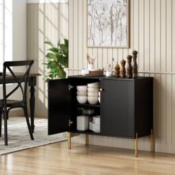 NESTLUNE Modern Sideboard Buffet Cabinet with Fluted Doors, Coffee Bar Cabinet in Black - Size: 100 cm x 15 cm - thumbnail 6
