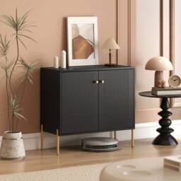 NESTLUNE Modern Sideboard Buffet Cabinet with Fluted Doors, Coffee Bar Cabinet in Black - Size: 100 cm x 15 cm - thumbnail 5