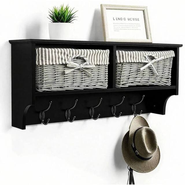 KORVIXA Wall Mounted Coat Rack Black Shelf - Size: 100 cm x 100 cm - image 1