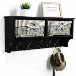 KORVIXA Wall Mounted Coat Rack Black Shelf - Size: 100 cm x 100 cm