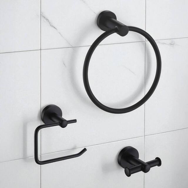 Showerdrape Modernity Black Steel Wall Mounted 3 Piece Bathroom Accessory Set - image 1