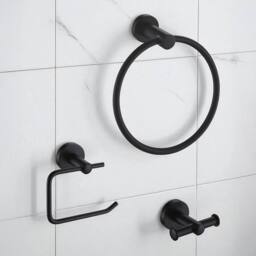 Showerdrape Modernity Black Steel Wall Mounted 3 Piece Bathroom Accessory Set - thumbnail 1