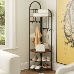 Costway 4-Tier Coat Rack 180cm Tall Entryway Shoes Shelf Organizer-Brown in Brown - thumbnail 6