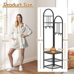 Costway 4-Tier Coat Rack 180cm Tall Entryway Shoes Shelf Organizer-Brown in Brown - thumbnail 5