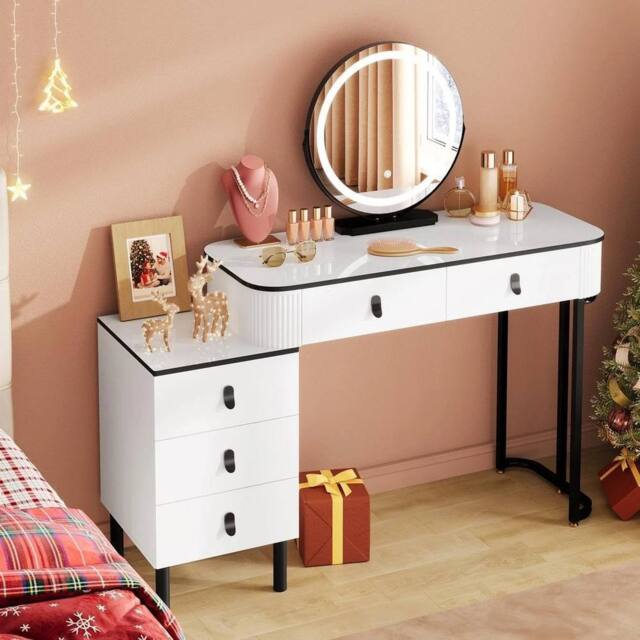SPETLEK Dressing Table With LED Lights Dimmable Mirror Vanity in White - Size: 0.6m2 - image 1