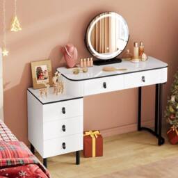 SPETLEK Dressing Table With LED Lights Dimmable Mirror Vanity in White - Size: 0.6m2
