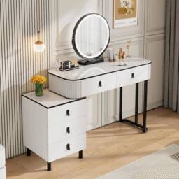 SPETLEK Dressing Table With LED Lights Dimmable Mirror Vanity in White - Size: 0.6m2 - thumbnail 2