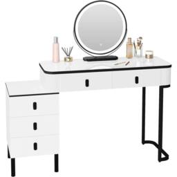 SPETLEK Dressing Table With LED Lights Dimmable Mirror Vanity in White - Size: 0.6m2 - thumbnail 3