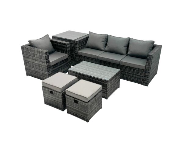 Fimous Outdoor Coffee Table Sofa Set with Side Table 2 Small Footstool in Dark Grey - image 1