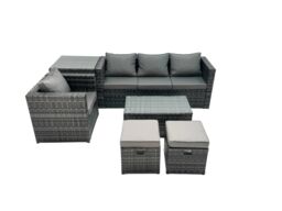Fimous Outdoor Coffee Table Sofa Set with Side Table 2 Small Footstool in Dark Grey - thumbnail 2