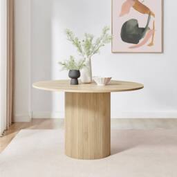 FurnitureboxUK Penrose Oak Effect Round Dining Table & 4 Halleyy Chairs in Cream - thumbnail 3