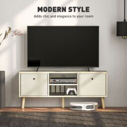 HOMCOM Modern TV Cabinet Stand w/ Shelves & Drawers, Bedroom Natural - thumbnail 4