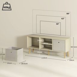 HOMCOM Modern TV Cabinet Stand w/ Shelves & Drawers, Bedroom Natural - thumbnail 3