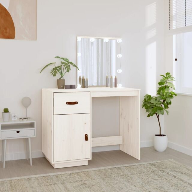 Berkfield Home Dressing Table with LED White 95x50x133.5 cm Solid Wood Pine - image 1