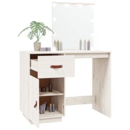 Berkfield Home Dressing Table with LED White 95x50x133.5 cm Solid Wood Pine - thumbnail 5