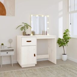 Berkfield Home Dressing Table with LED White 95x50x133.5 cm Solid Wood Pine - thumbnail 3