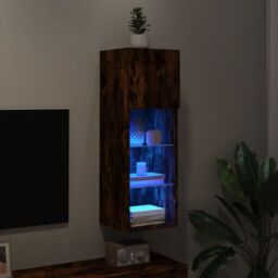 Berkfield Home TV Cabinet with LED Lights Smoked Oak 30.5x30x90 cm in Brown - thumbnail 5