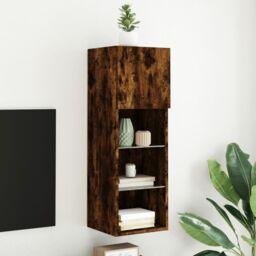 Berkfield Home TV Cabinet with LED Lights Smoked Oak 30.5x30x90 cm in Brown - thumbnail 1