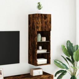 Berkfield Home TV Cabinet with LED Lights Smoked Oak 30.5x30x90 cm in Brown - thumbnail 4