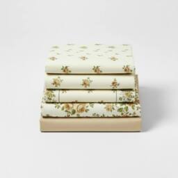 Snug City Soft Flower Print Brushed Cotton Fitted Flat Sheet Matching Pillowcase in Natural - Size: Single - thumbnail 2