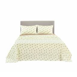 Snug City Soft Flower Print Brushed Cotton Fitted Flat Sheet Matching Pillowcase in Natural - Size: Single - thumbnail 3