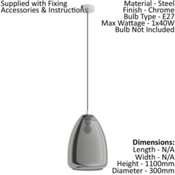 Loops Pendant Light Colour Chrome Shade Black Transparent Glass Vaporized E27 1x40W - thumbnail 2